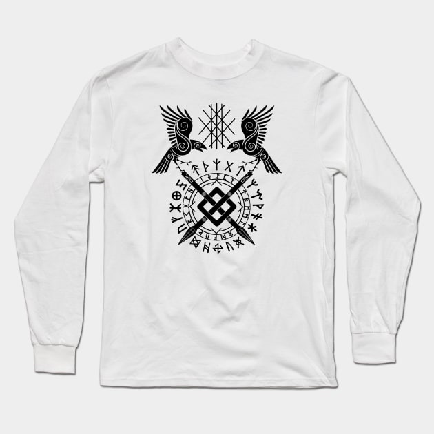 Twin Ravens of Odin | Norse Pagan Symbol Long Sleeve T-Shirt by CelestialStudio